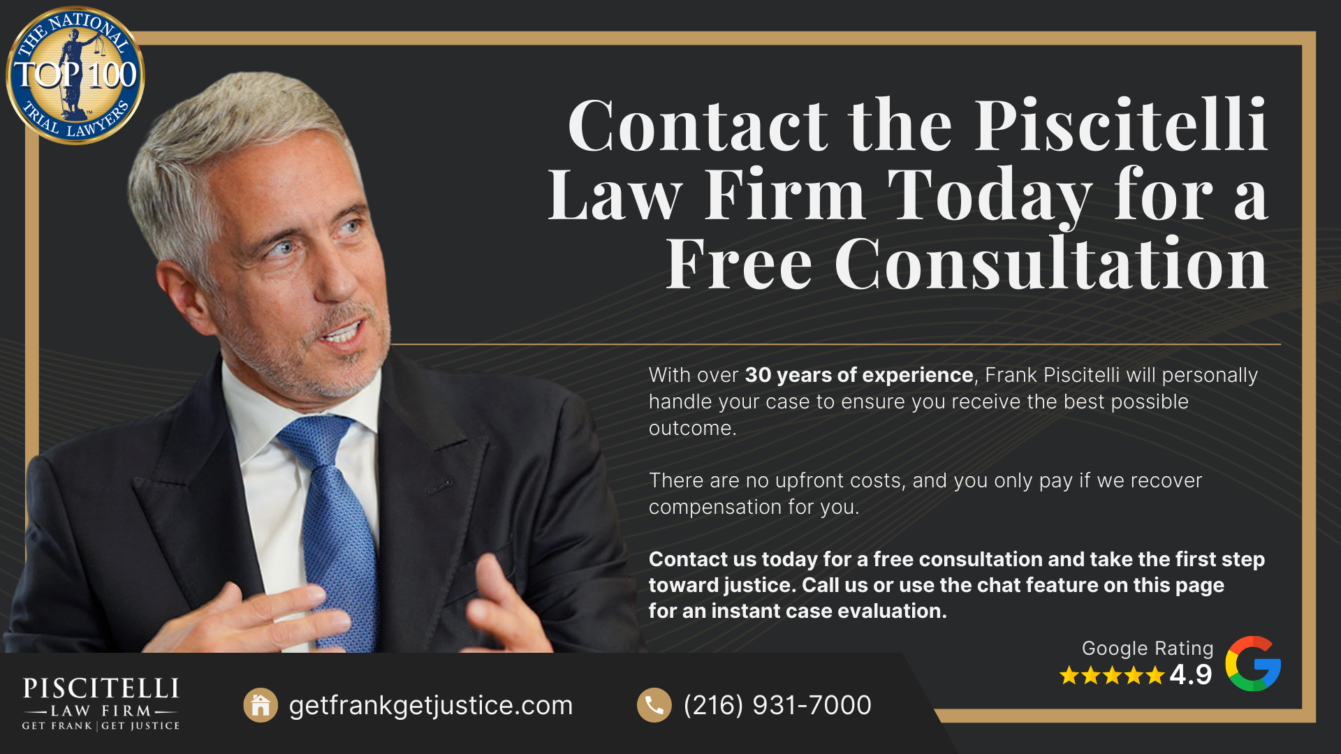 Meet Frank Piscitelli; Types of Personal Injury Cases We Handle; What To Do After Suffering a Personal Injury in Cleveland, OH; Gathering Evidence for a Personal Injury Case; Common Damages in Personal Injury Claims; The Legal Process for Personal Injury Lawsuits in Ohio; Do You Qualify for a Personal Injury Case; Contact the Piscitelli Law Firm Today for a Free Consultation