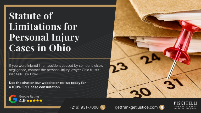 Statute of Limitations for Personal Injury Cases in Ohio Legal Guide; What is the Statute of Limitations for a Personal Injury Lawsuit in Ohio; Why Is the Statute of Limitations Important for Your Personal Injury Claim; How to Protect Your Right to File a Personal Injury Lawsuit in Ohio; Do You Qualify for a Personal Injury Claim in Ohio; Contact the Piscitelli Law Firm Today