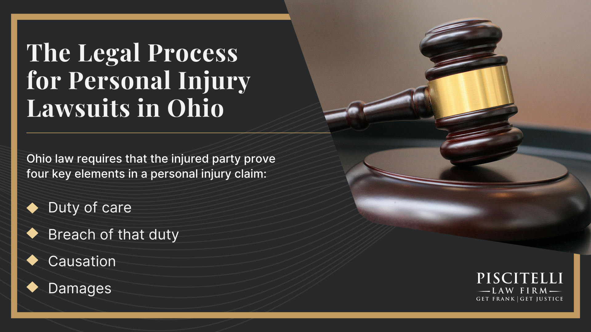 Meet Frank Piscitelli; Types of Personal Injury Cases We Handle; What To Do After Suffering a Personal Injury in Cleveland, OH; Gathering Evidence for a Personal Injury Case; Common Damages in Personal Injury Claims; The Legal Process for Personal Injury Lawsuits in Ohio