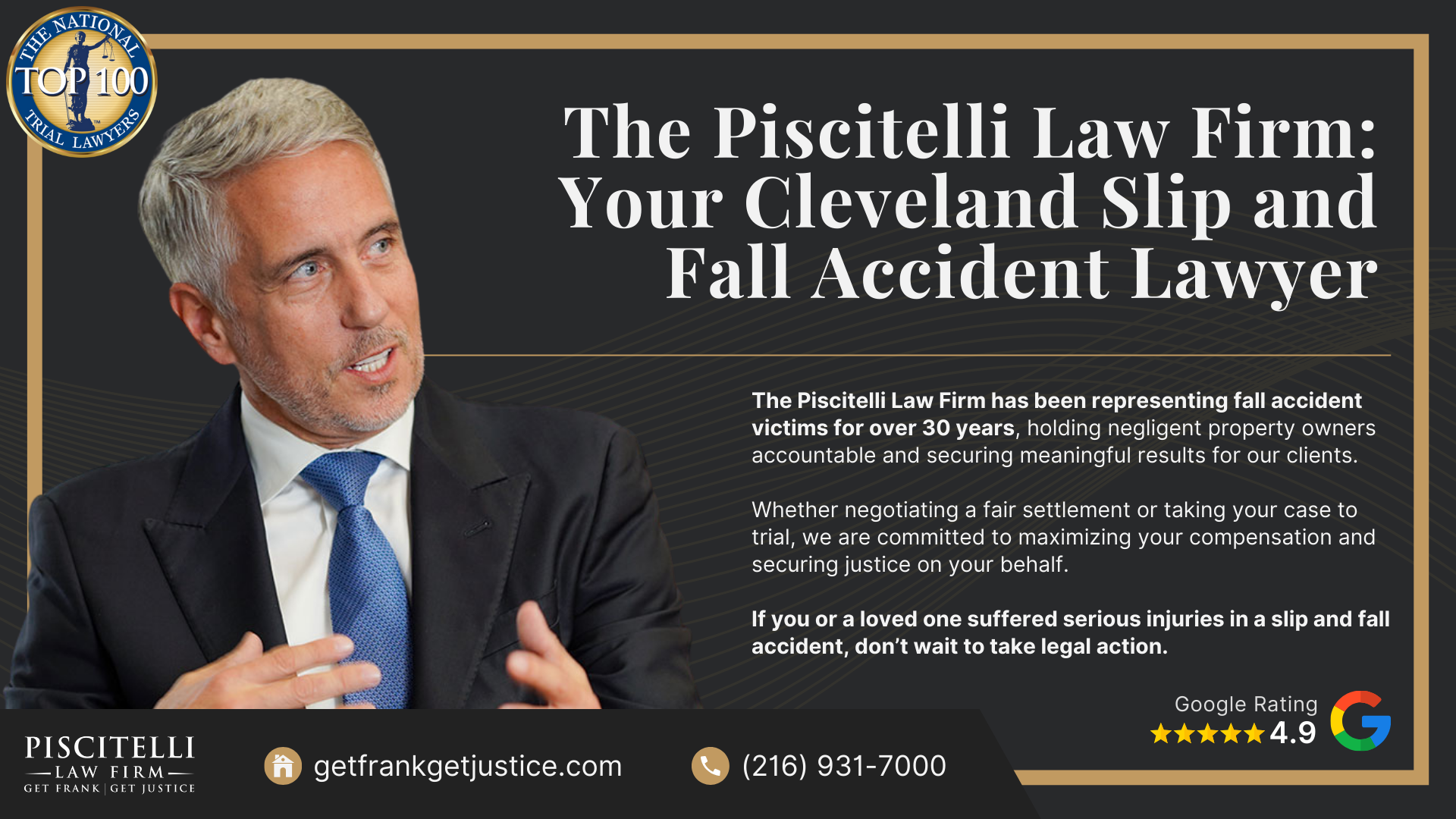 Meet Our Founder and Experienced Slip and Fall Attorney_ Frank Piscitelli; The Legal Process for Slip and Fall Claims in Ohio Explained; Gathering Evidence for a Slip and Fall Claim; Damages in a Slip and Fall Case; How to Prove Negligence in a Slip and Fall Case; Steps to Take After a Slip and Fall Accident in Ohio; Common Slip and Fall Injuries; Do You Qualify for a Slip and Fall Lawsuit; The Piscitelli Law Firm_ Your Cleveland Slip and Fall Accident Lawyer