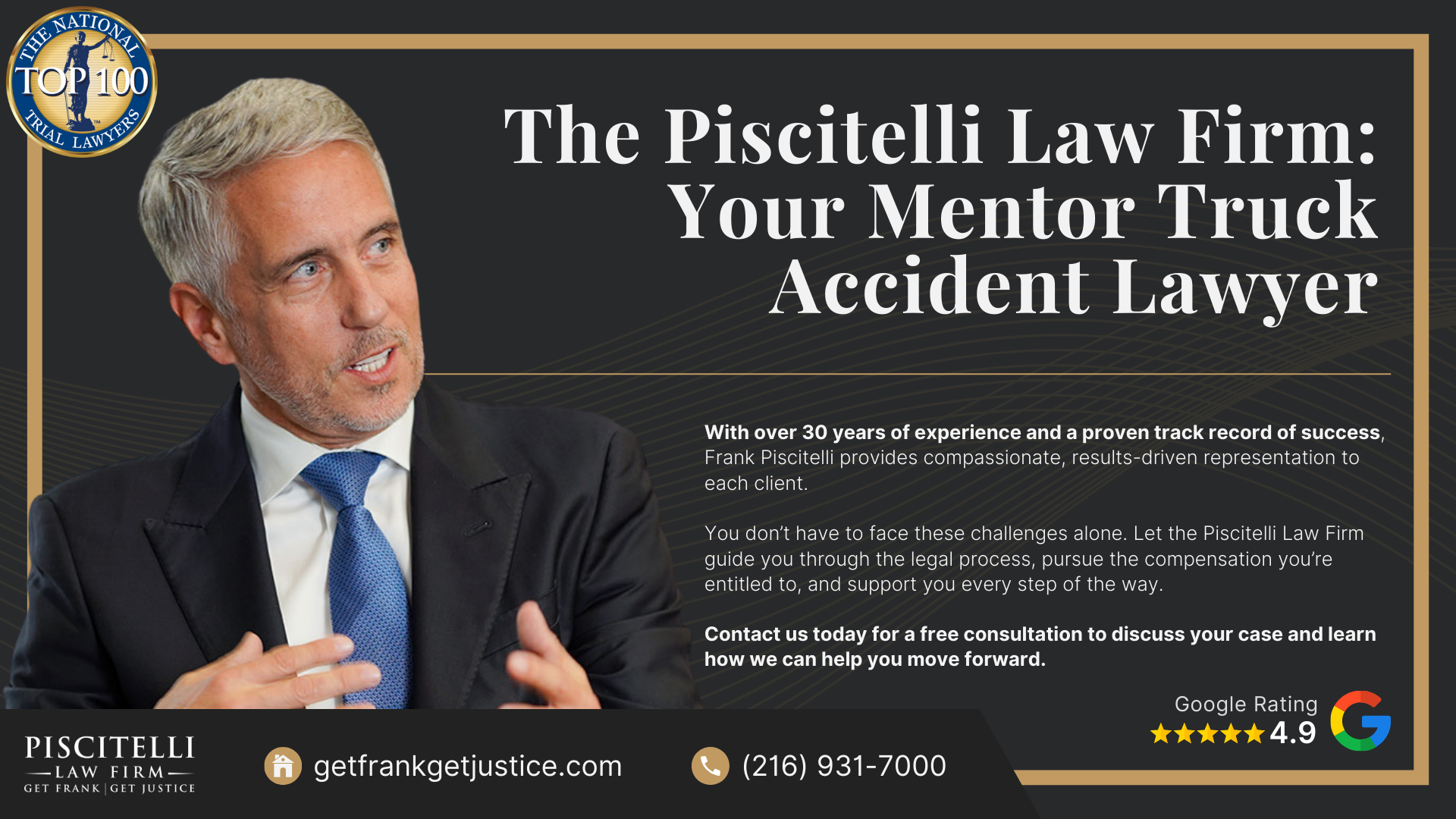 Meet Frank Piscitelli_ One of Cleveland's Top Truck Accident Attorneys; What To Do After a Truck Accident in Mentor, OH; Gather Evidence for Your Truck Accident Claim; Common Truck Accident Injuries; The Legal Process for Truck Accident Cases in Ohio; Common Causes of Truck Accidents; Common Damages in Truck Accident Claims; Who Can Be Held Liable in a Truck Accident Case; The Piscitelli Law Firm_ Your Mentor Truck Accident Lawyer
